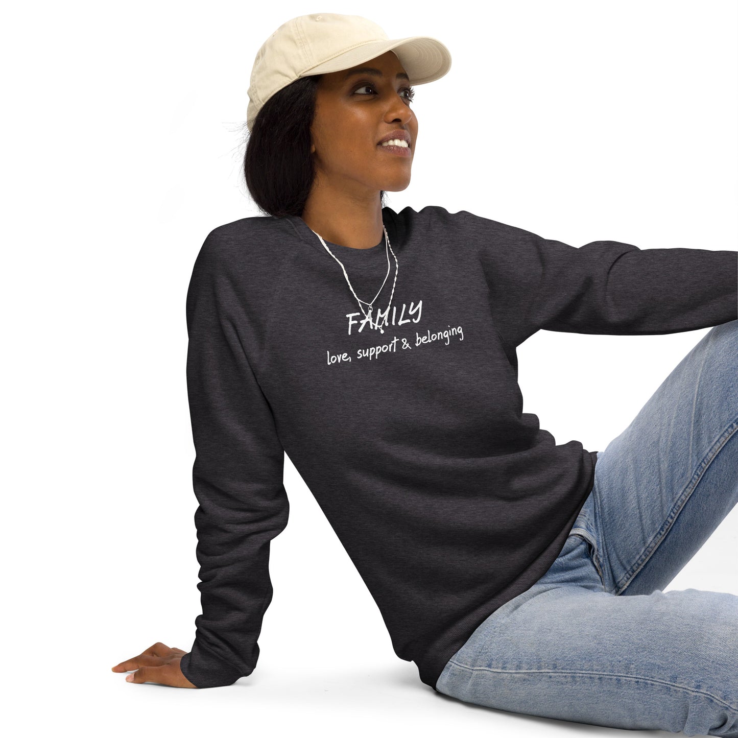 Family unisex organic raglan sweatshirt
