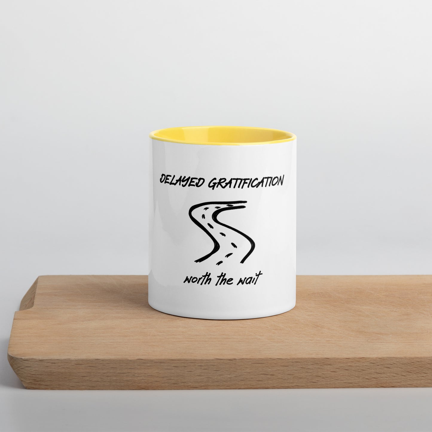 Delayed gratification mug with Color Inside